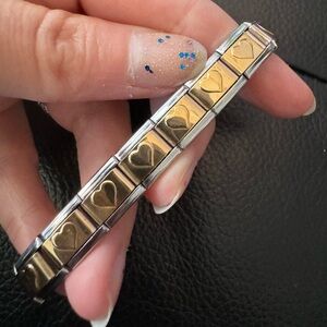 Elegant Gold tone Heart Italian Charm Bracelet